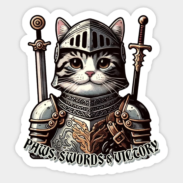 Victorious Feline Knight - Cat in Medieval Armor with Sword Sticker by Conversion Threads